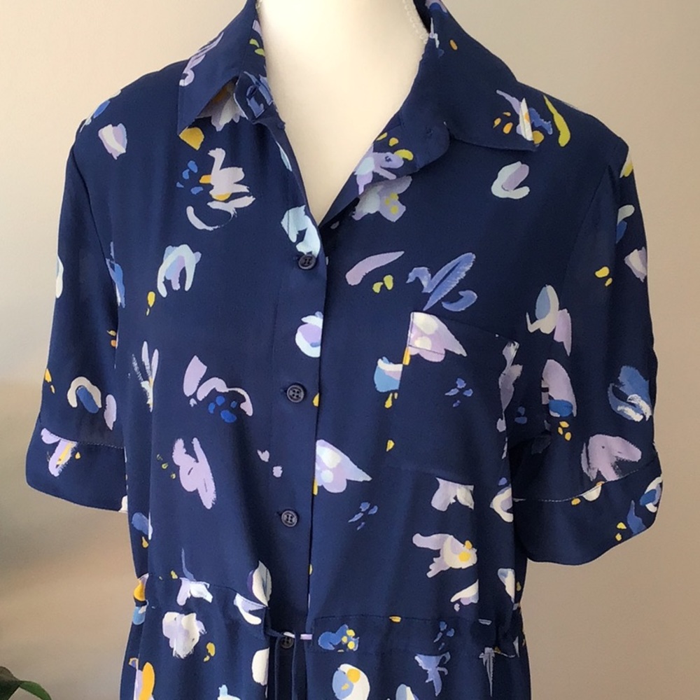 Altuzarra  Vittoria floral print  silk crepe navy shirtdress - Picture 3 of 15